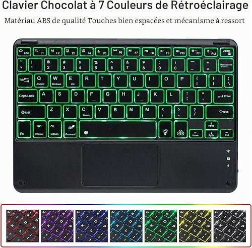 EHLCYS Coque Clavier pour Xiaomi Pad 8/8 Pro/Pad 7/7 Pro 11,2 Pouces, AZERTY Clavier Bluetooth avec Pavé Tactile Détachable Rétroéclairé 7 Couleurs, Coque Ultra-Fine Et Souris Intégrée,Noir - 7