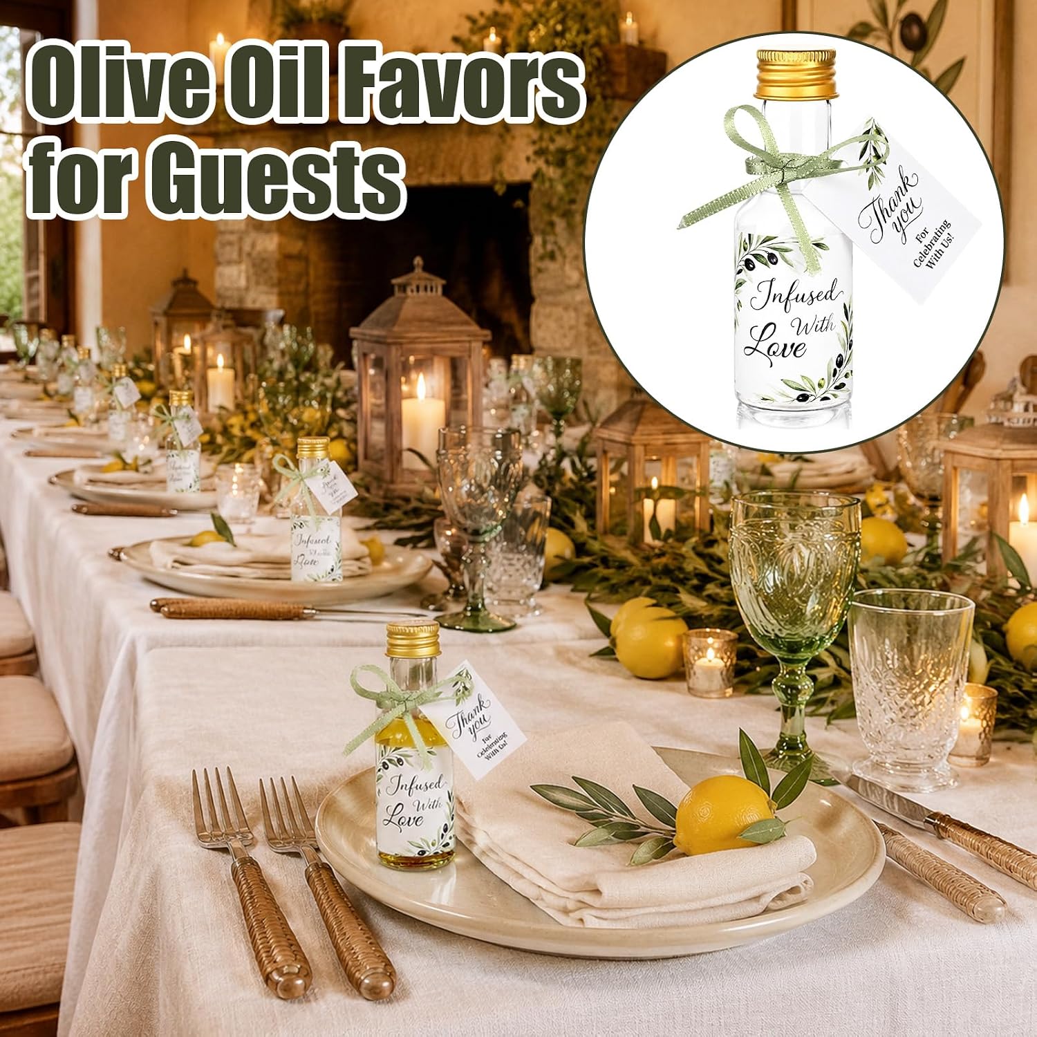 50 Set Mini Olive Oil Bottles for Greek Wedding Baby Shower Favors