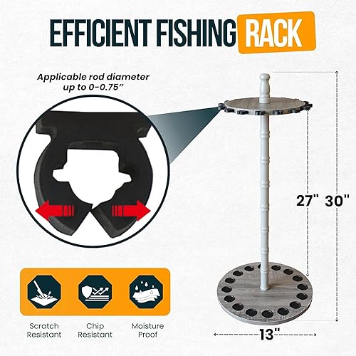 Miniatura 2 de Rush Creek Creations - Soporte redondo de almacenamiento para 16 cañas de pescar, color madera de granero