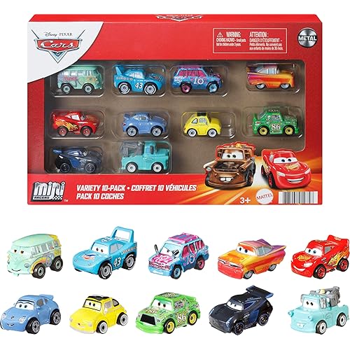 Mattel Disney and Pixar Cars Mini Racers 10-Pack, Collectible Set with 10 Toy Vehicles, Fan-Favorite Characters (Amazon Exclusive)