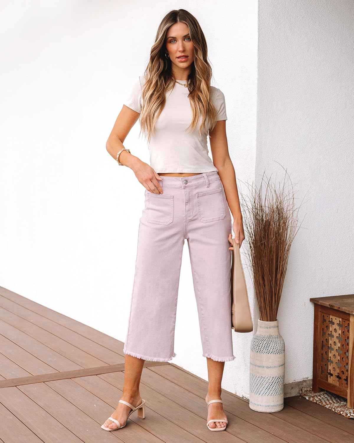 luvamia Women's Wide Leg High Waisted Cropped Capri Jeans - Image 5