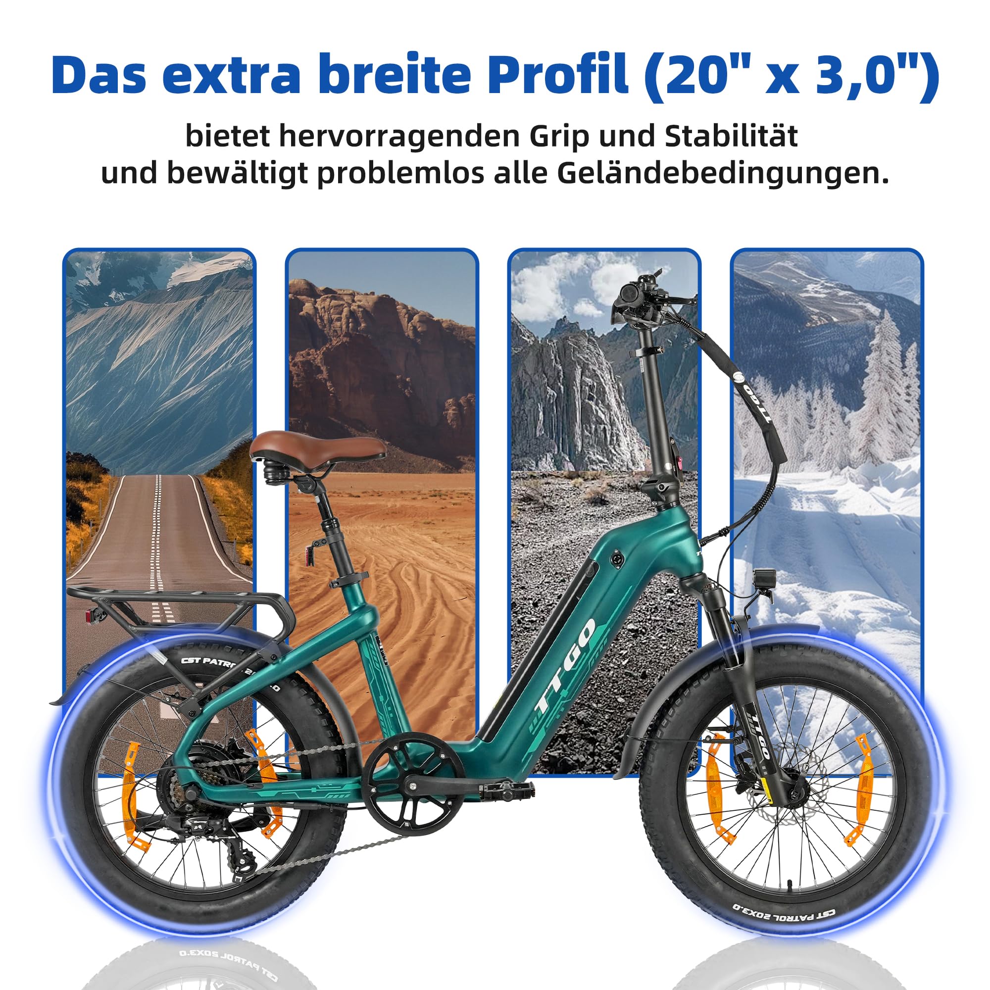 ttgo F8 E-Bike 20 Zoll Fat Tire für Damen & Herren, Pedelec mit 48V 18Ah Akku abnehmbar, bis 150 km Reichweite, 250W Heckmotor 70Nm, Shimano 7-Gang, Carbonrahmen, StVZO