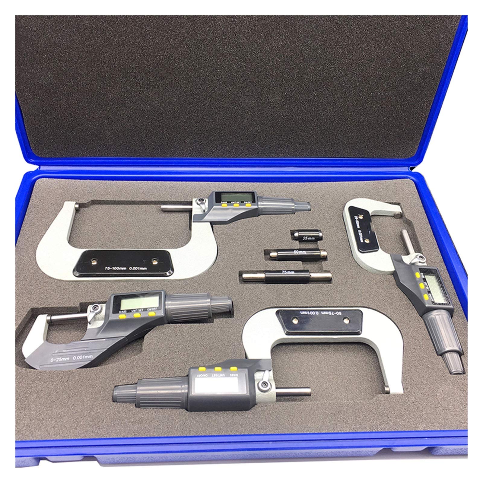BüGelmessschraube 0-25mm 25-50mm 50-75mm 75-100mm Elektronisches Außendurchmesser 0,001 mm Digital-Mikrometer-Messgerät Micrometer Messwerkzeug 346 (Color : 4pcs Set)