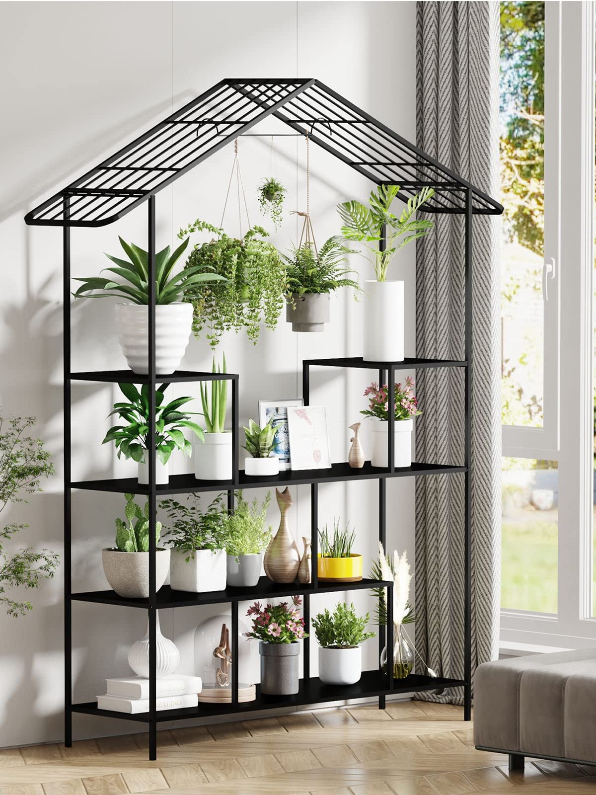 Spampur Metal Plant Stand Indoor Outdoor, Plant Shelf, 16 Potted Tall
