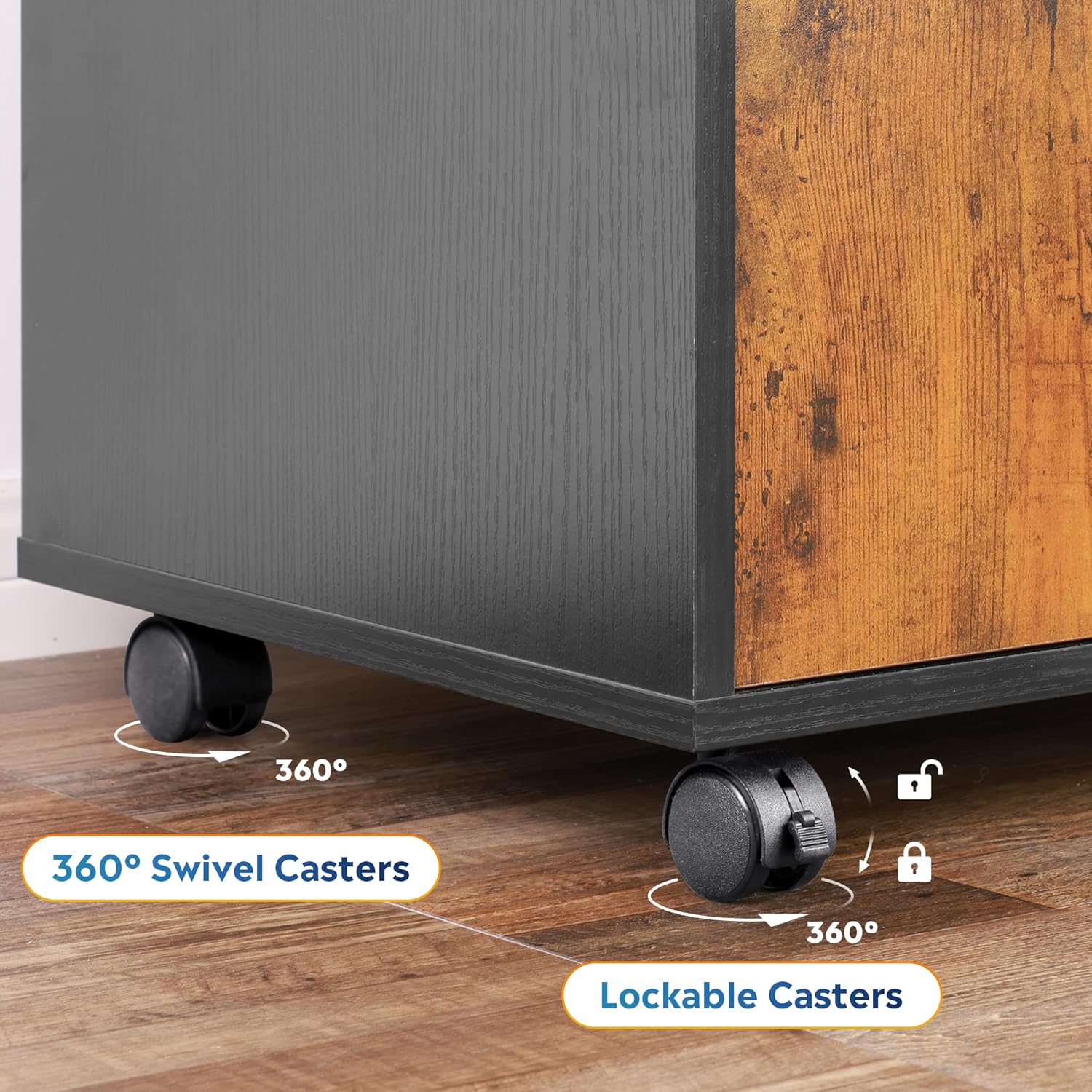 DEVAISE Office File Cabinet with Lock, 1-Drawer Wood Lateral Filing Cabinet on Wheels, Printer Stand with Open Storage Shelves for Home Office, Rustic Brown : Office Products