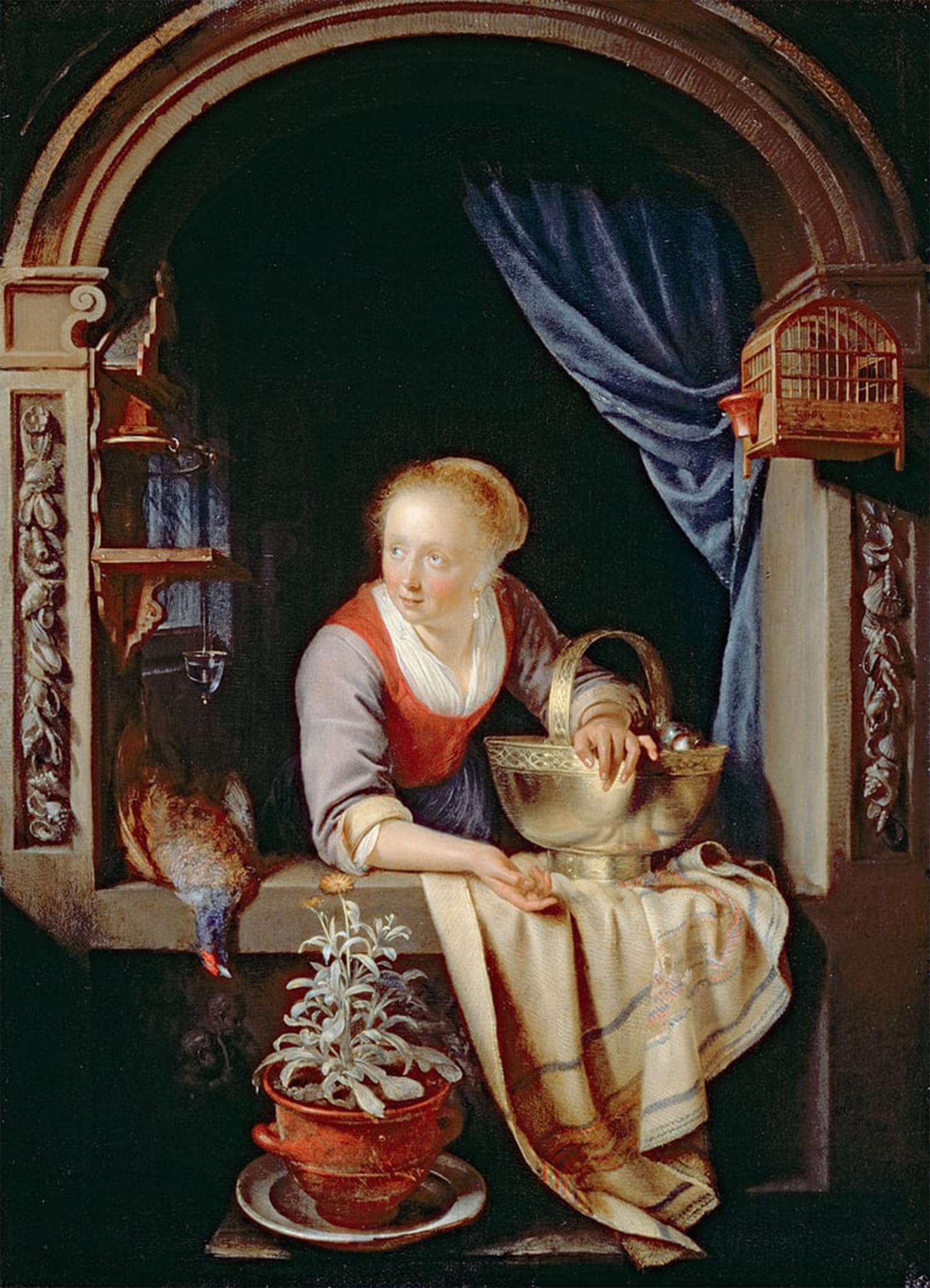 Posteriik No Frame Famous Animal Posters Vintage Picture Woman At A Window By Gerrit Dou Modern Wall Decor For Home Decor 60X90cm