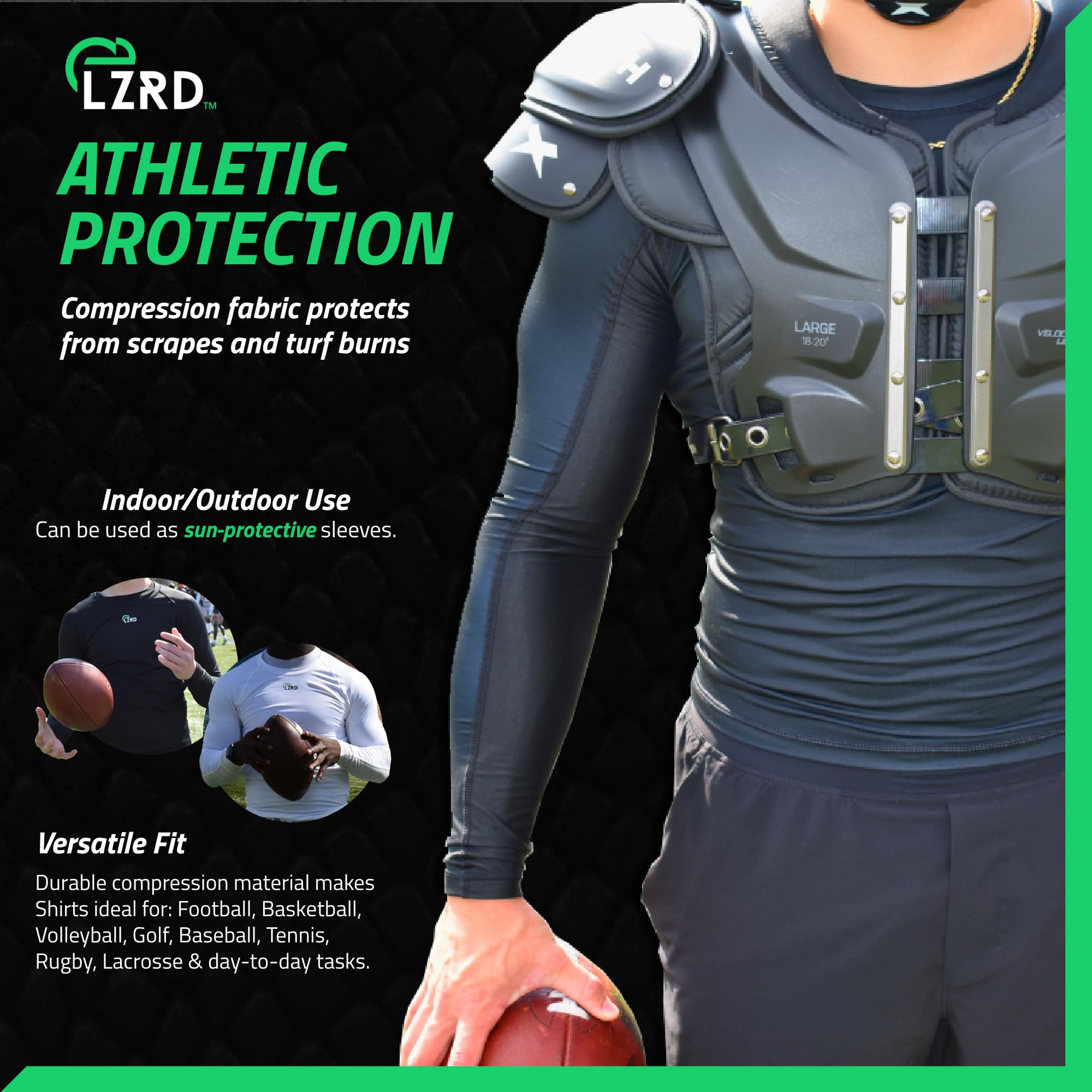 LZRD Tech Kompressionsshirt – Max Grip Kompressionsshirt mit feuchtigkeitsableitendem Stoff – NCAA & NFHS Legal