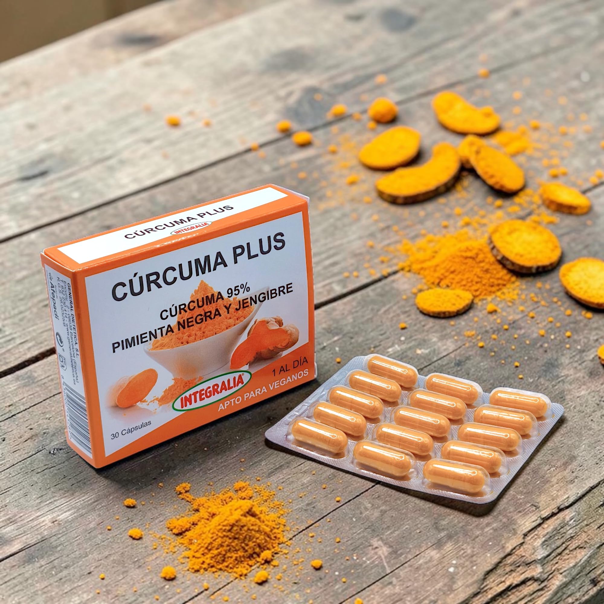 Integralia Cúrcuma Plus - Pack Ahorro 2 x 30 Cápsulas - Extracto de Cúrcuma al 95% con Jengibre y Pimienta Negra - Antiinflamatorio y Antioxidante Natural para Articulaciones - Alta Absorción
