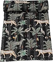 Vista 9 de Marubhumi Edredón tradicional indio de algodón puro con estampado de selva Kantha, colcha Kantha con estampado de animales, multicolor