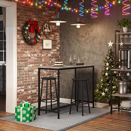 Miniatura 2 de HOOBRO Taburetes de bar, juego de 2 sillas de bar, taburetes de cocina de altura redonda con reposapiés, taburetes de barra de desayuno, marco de