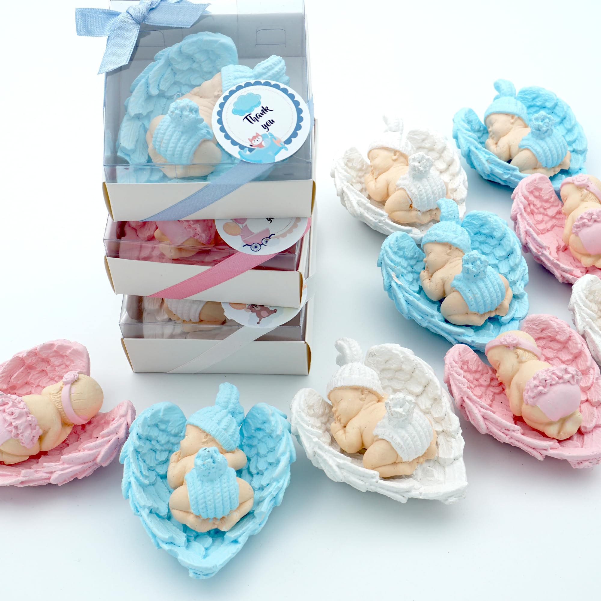bomboniere battesimo, comunione, cresima, compleanno, 30 Pezzi Blu maschio. compleanno bimba bambina bambino, blanc, rosa decorativo pietra angelo festa del neonato (blu)