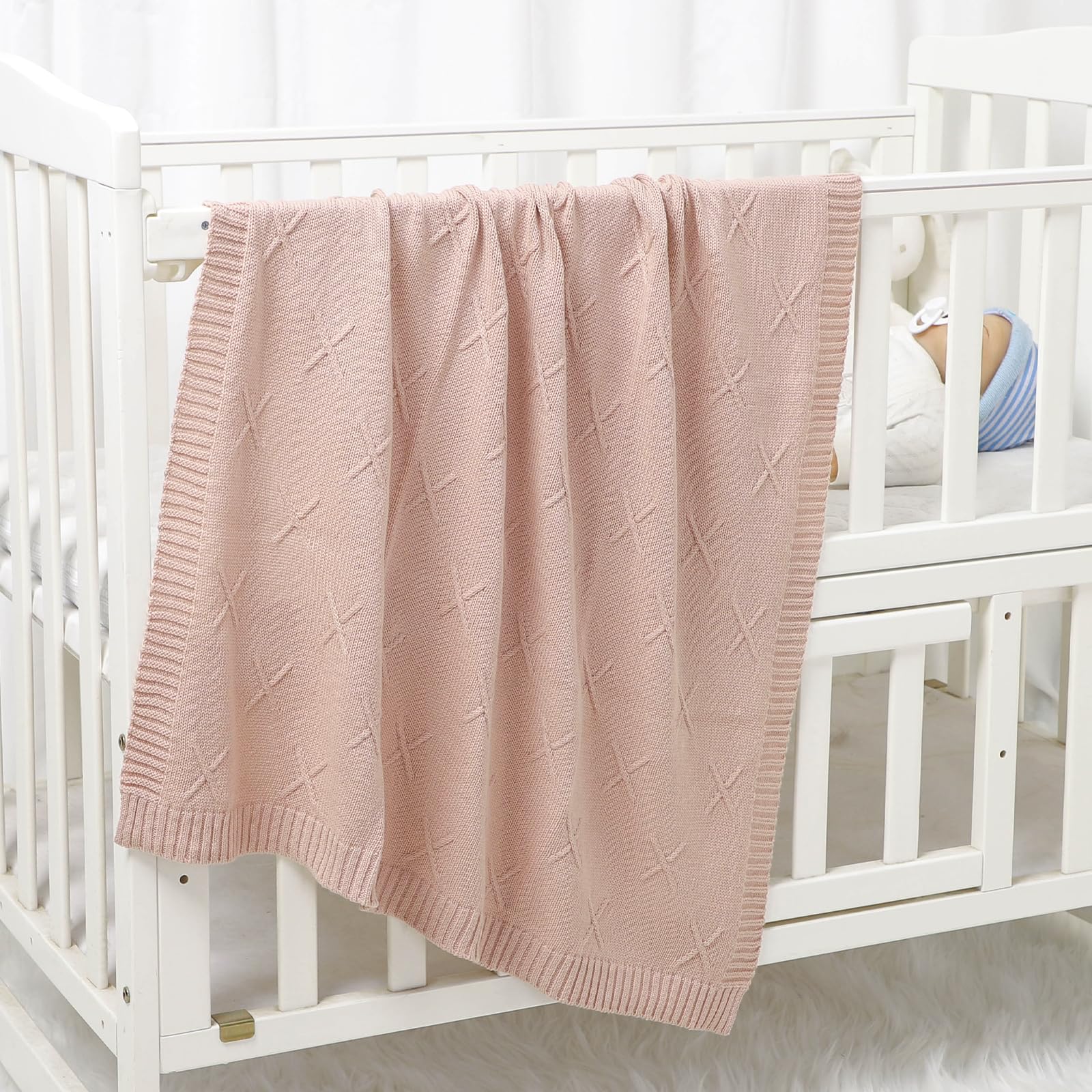 Hadetoto Baby Blanket 100% Cotton Soft Cozy Baby Blankets for Newborn Boy Girl (Light Pink) - Image 4