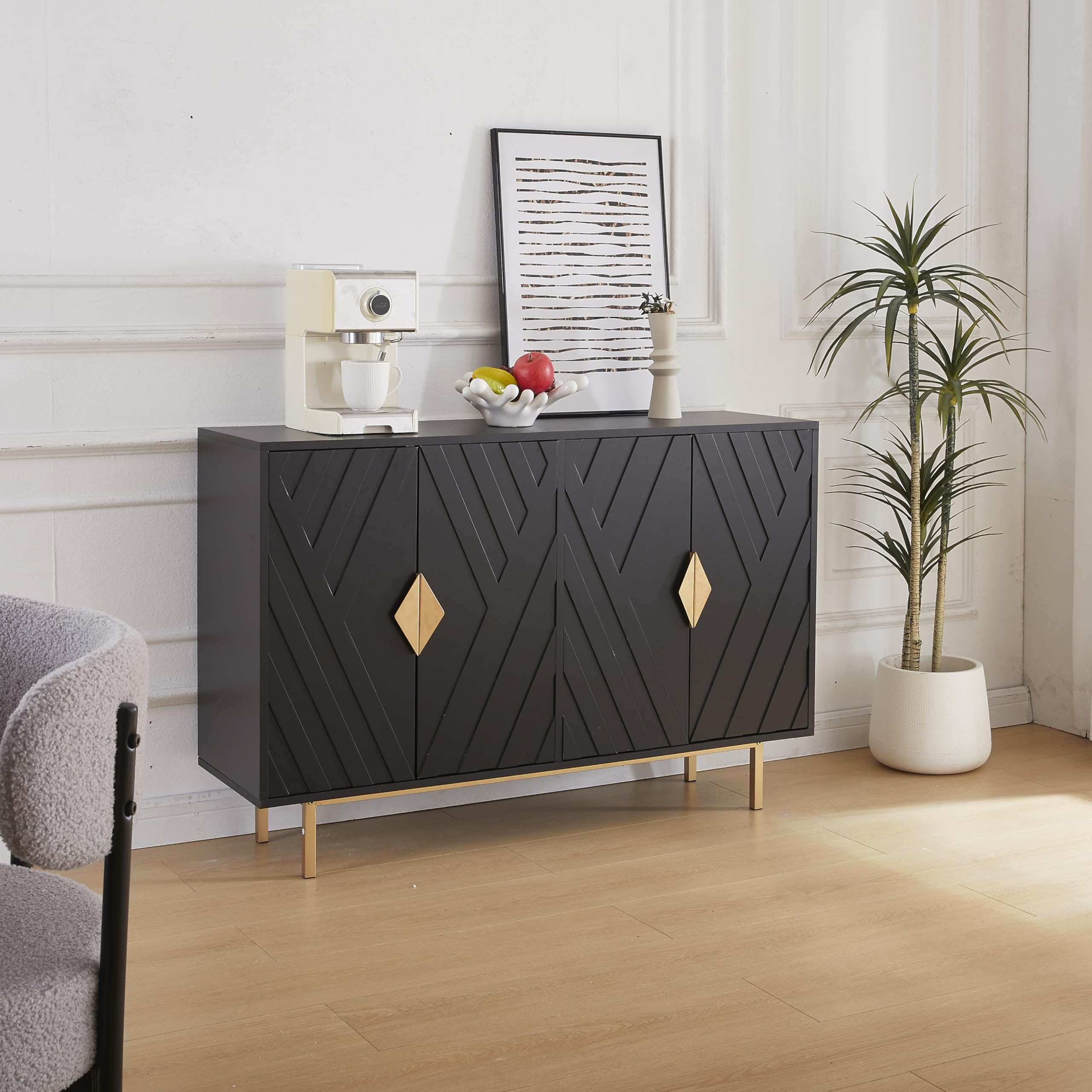 47''W Storage Cabinet, Fluted Sideboard Buffet Cabinet With Storage