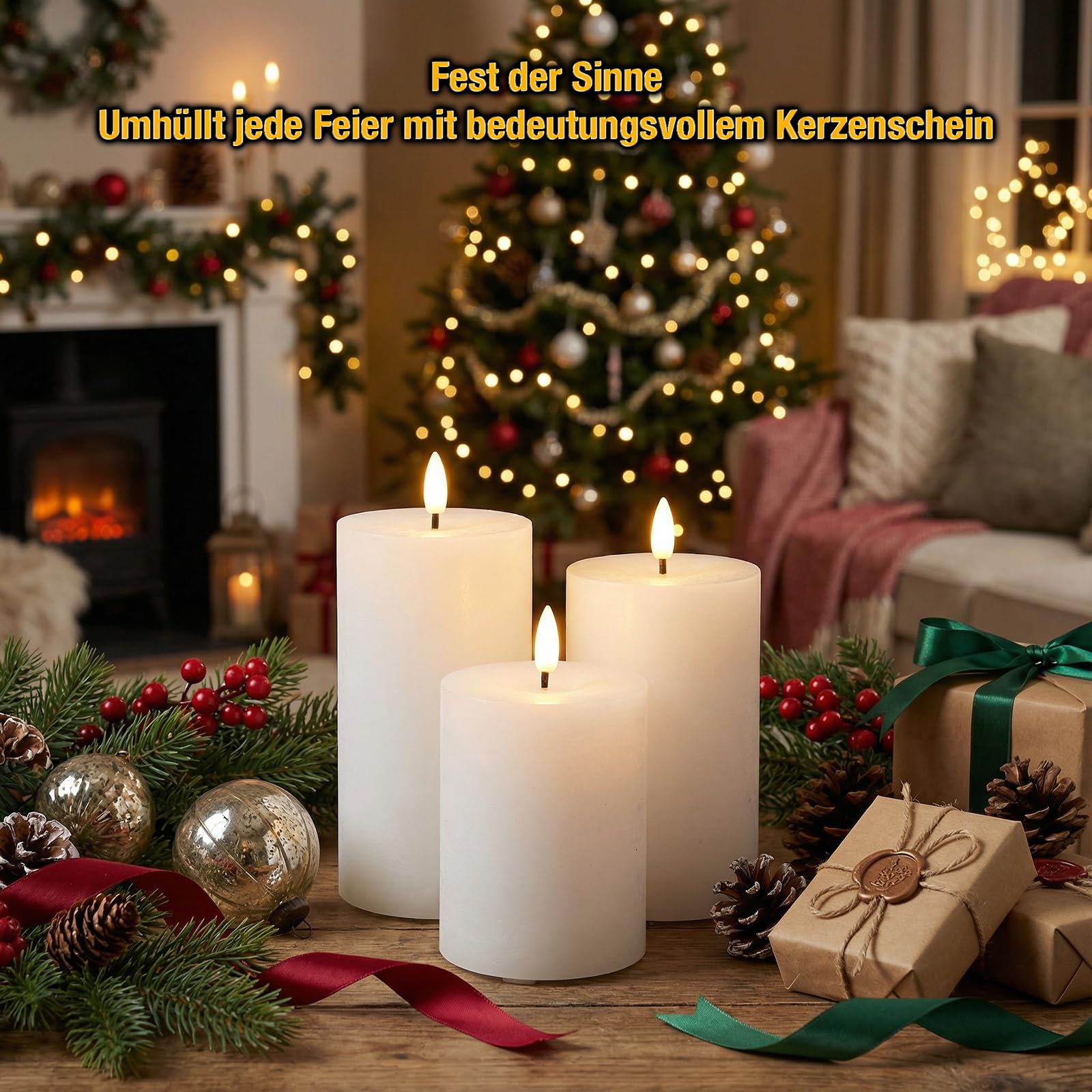 Set di 3 candele a LED, vera cera