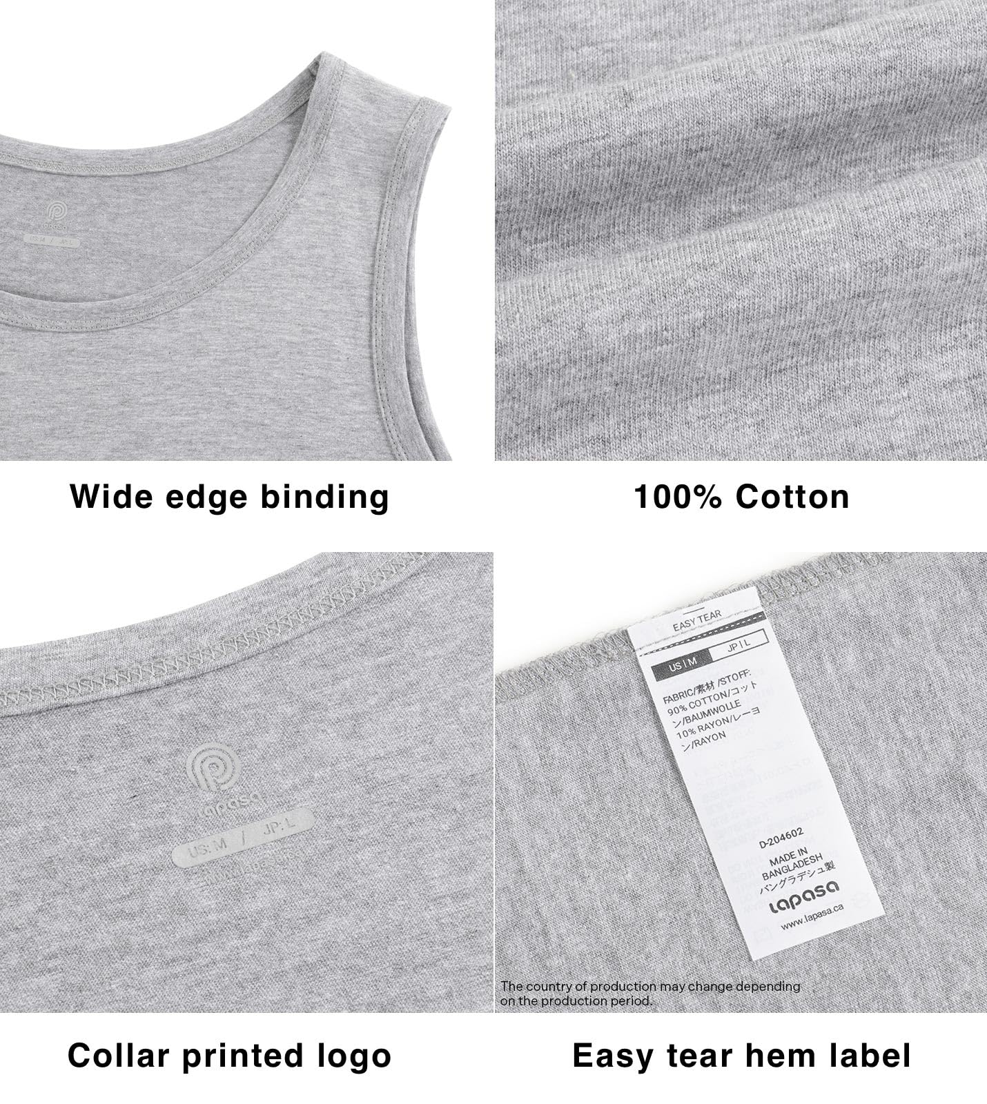 LAPASA Herren 4er Pack Unterhemd 100% Baumwolle Classic Tanktop Atmungsaktiv Rundhals Fitness Achselshirt Muskelshirt M36