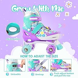 SULIFEEL Rainbow Unicorn 4 Size Adjustable Roller Skates for Girls Boys for Kids Ages 3-5 5-8 6-12 Children Skates Indoor Outdoor