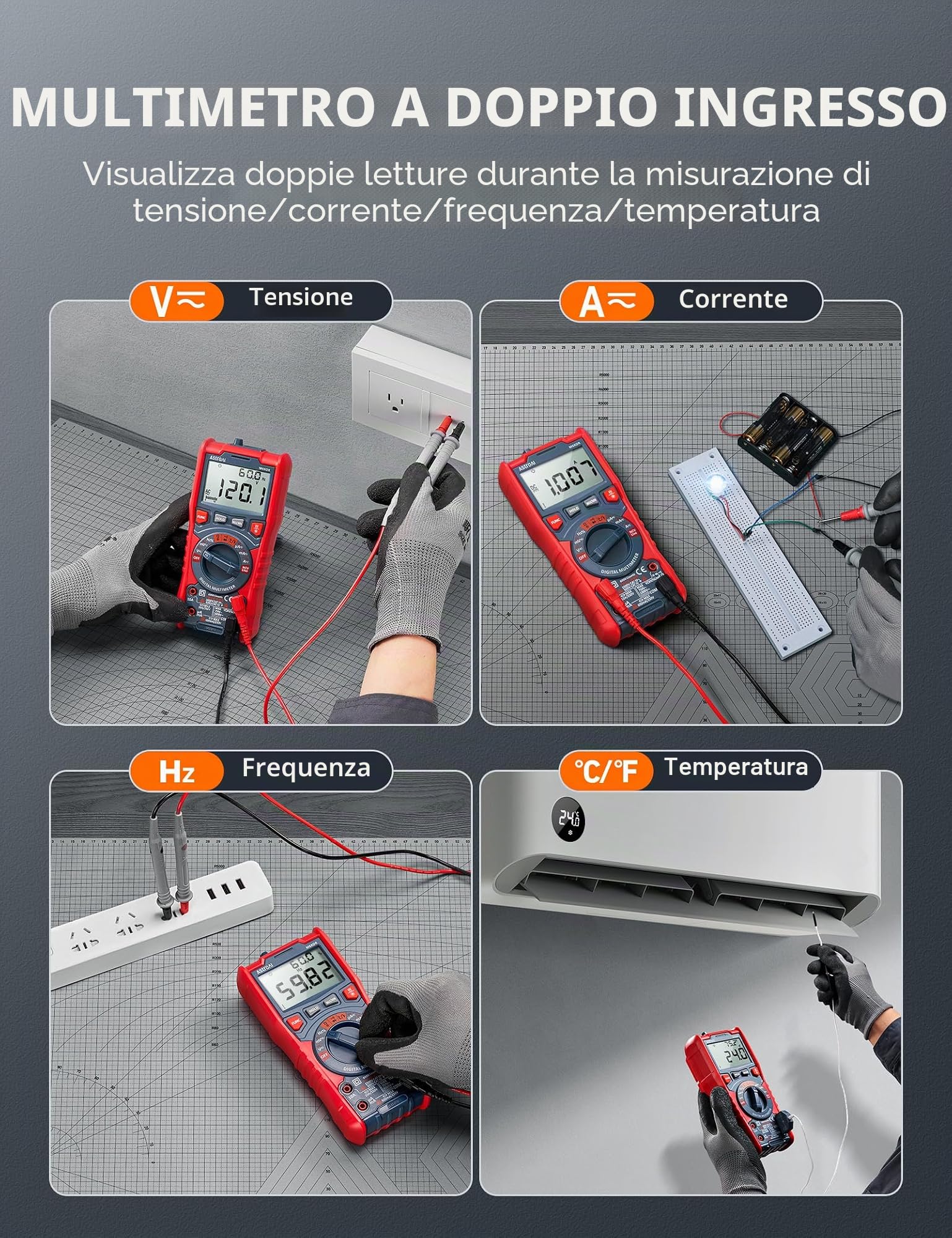 AstroAI Multimetro digitale Multimetri TRMS Manuali e Telemetria Automatica NCV (6000) | Voltmetro, Polimetro, Tester per Corrente AC/DC, Tensione AC/DC, Resistenza, Frequenza, Capacità, Continuità, Test Diodi