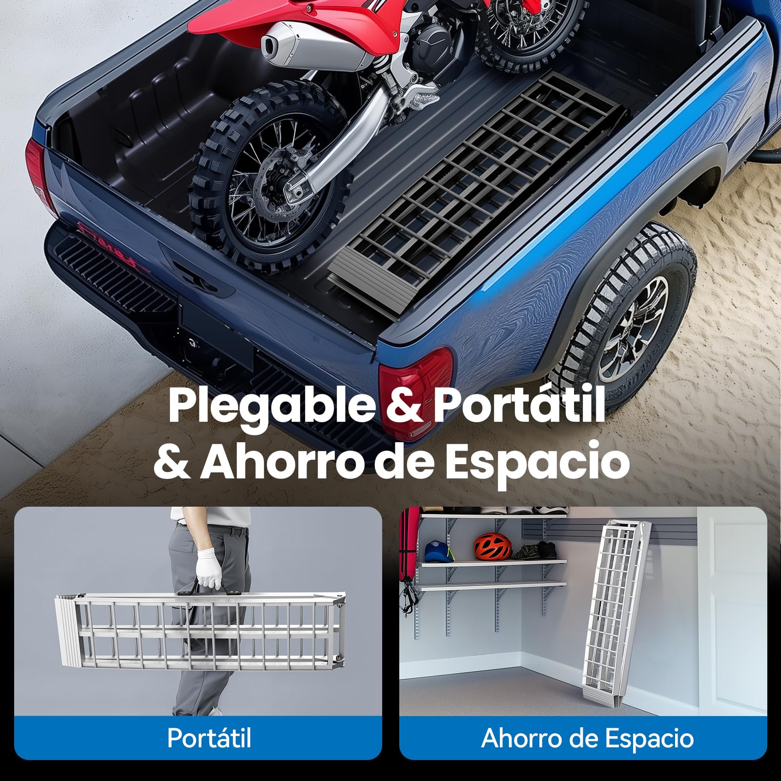 gardhom Rampa plegable para remolque, 340 kg, 226 x 30 x 5 cm, aluminio, rampa de carga para silla de ruedas, bicicleta y coche
