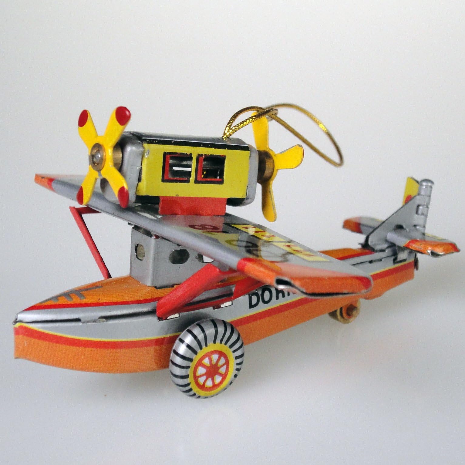 Twin Propeller Plane Toy Ornament Vintage Repro Gift Vintage Vehicle Tin Toy Collectible Christmas Tree Hanging Ornament Pendants Home Decoration