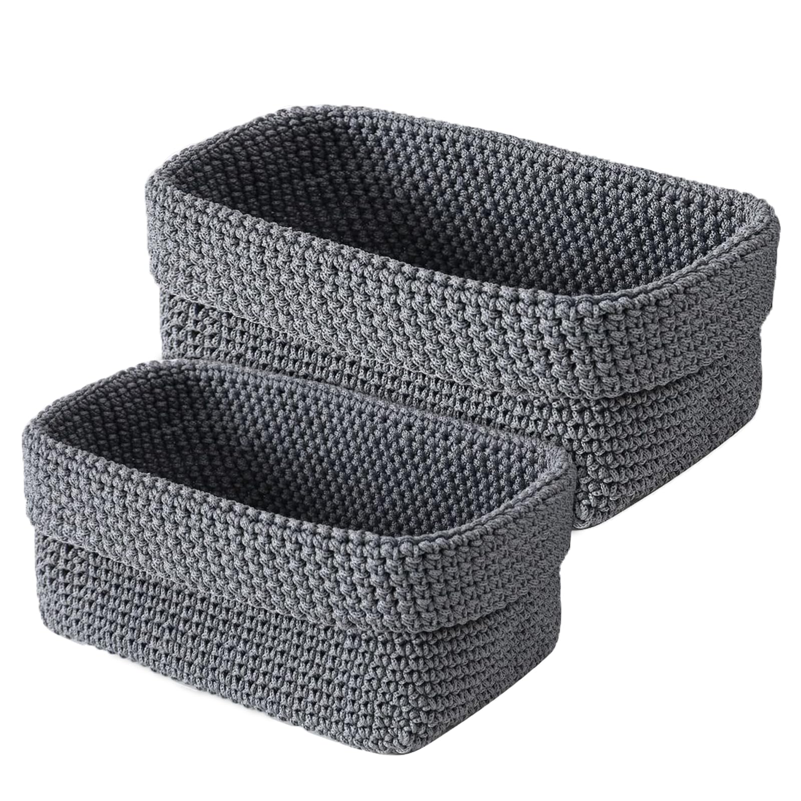2 Pcs Cestini Portaoggetti, Cesto Portaoggetti Intrecciati a Mano, Piccolo Ceste Porta Oggetti per Camera da Letto, Bagno, Cucina, Studio, Ufficio (Grigio)