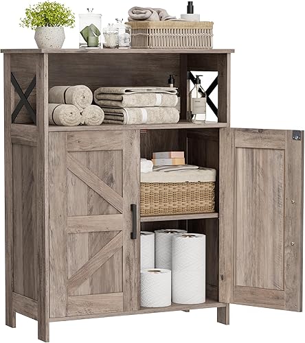 Miniatura 10 de Homhedy Armario de almacenamiento de baño con 2 puertas, gabinete de papel higiénico con estantes ajustables, armario de baño pequeño para Negro