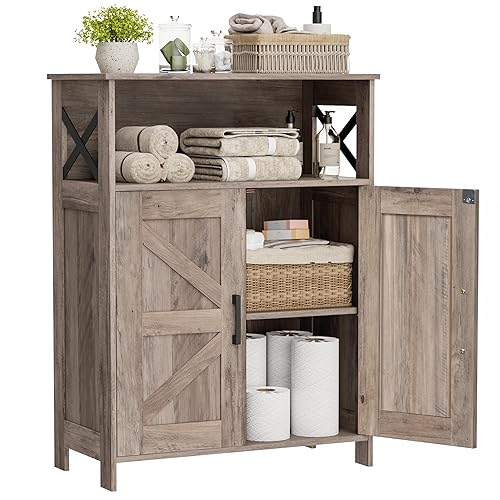 Homhedy Farmhouse Bathroom Storage Cabinet with 2 Doors, Toilet Paper