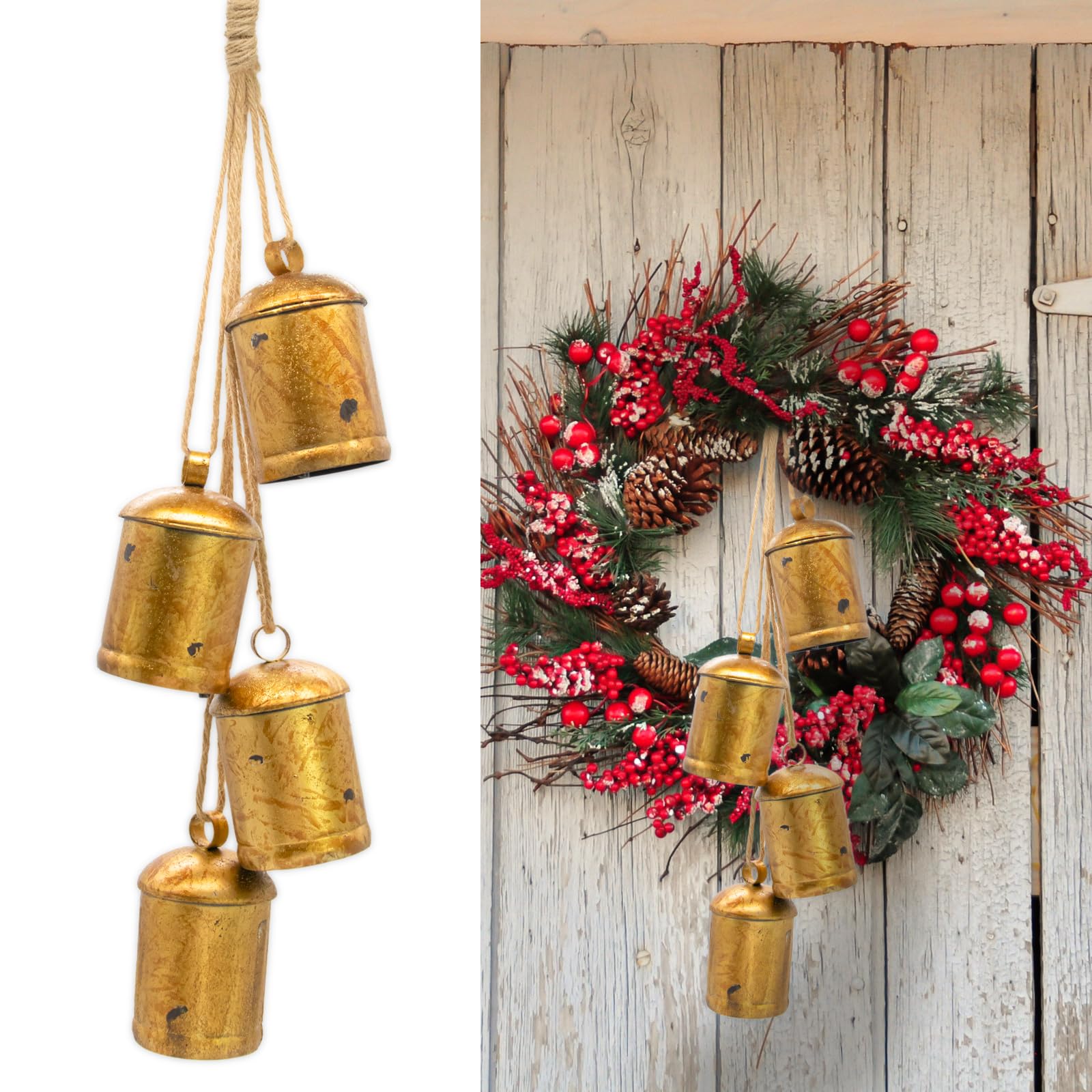 Bell Garland HARMONY BELLS In Two Sizes - Group Of Two Rustic Gold ...