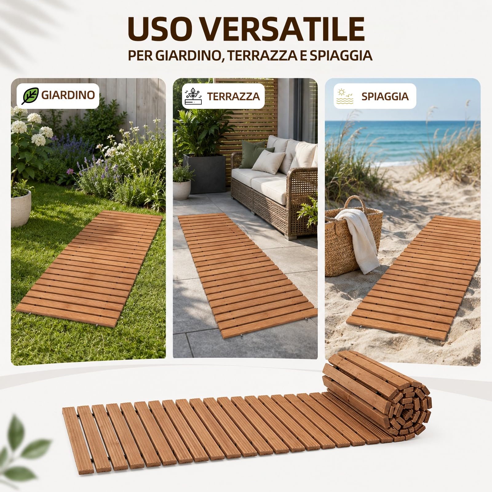 Holzweg - Percorso da giardino arrotolabile, in legno di cedro, 2,4 m