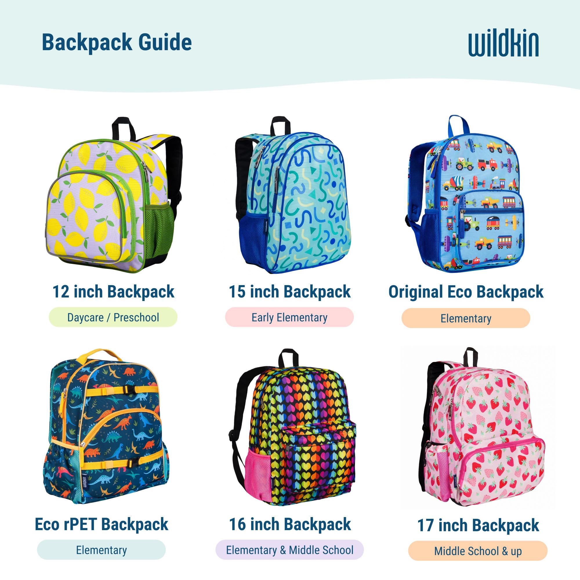 Wildkin 43,2 cm Öko-Rucksack für Jungen und Mädchen, mit gepolstertem Rücken und verstellbarem Gurt, Rucksäcke für Kinder