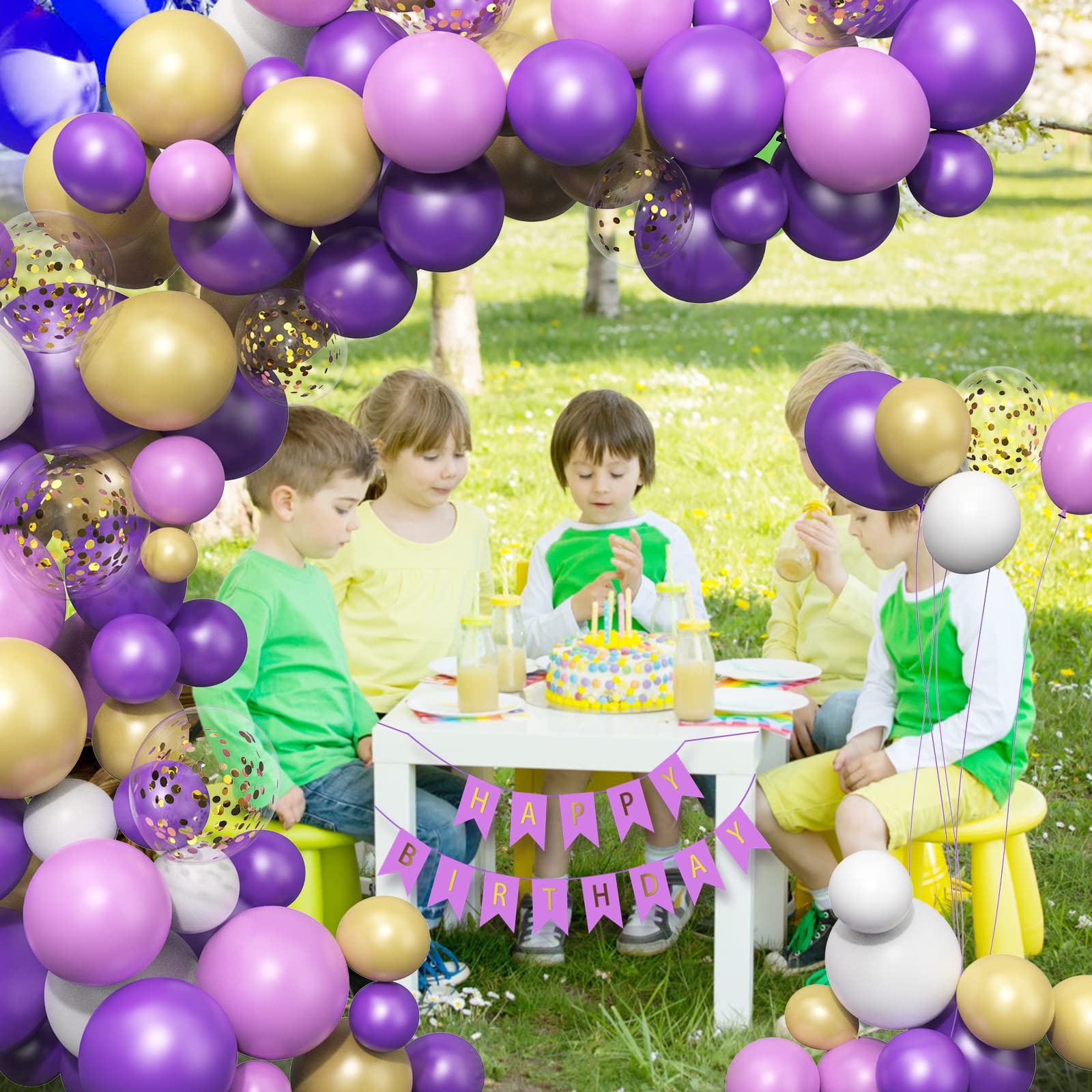 Lot De 125 Ballons Violets Pour Fête - Guirlande Incluse, Tons Métallisés, Paillettes, Pastel - Pour Anniversaire, Mariage, Baby Shower