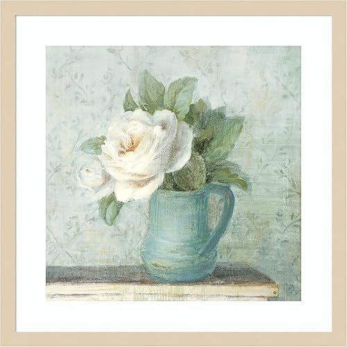 Miniatura 11 de Amanti Art Lienzo decorativo para pared enmarcado de 28 x 28 pulgadas, rosas de junio II, blanco y azul por Danhui Nai, arte de pared de naturaleza