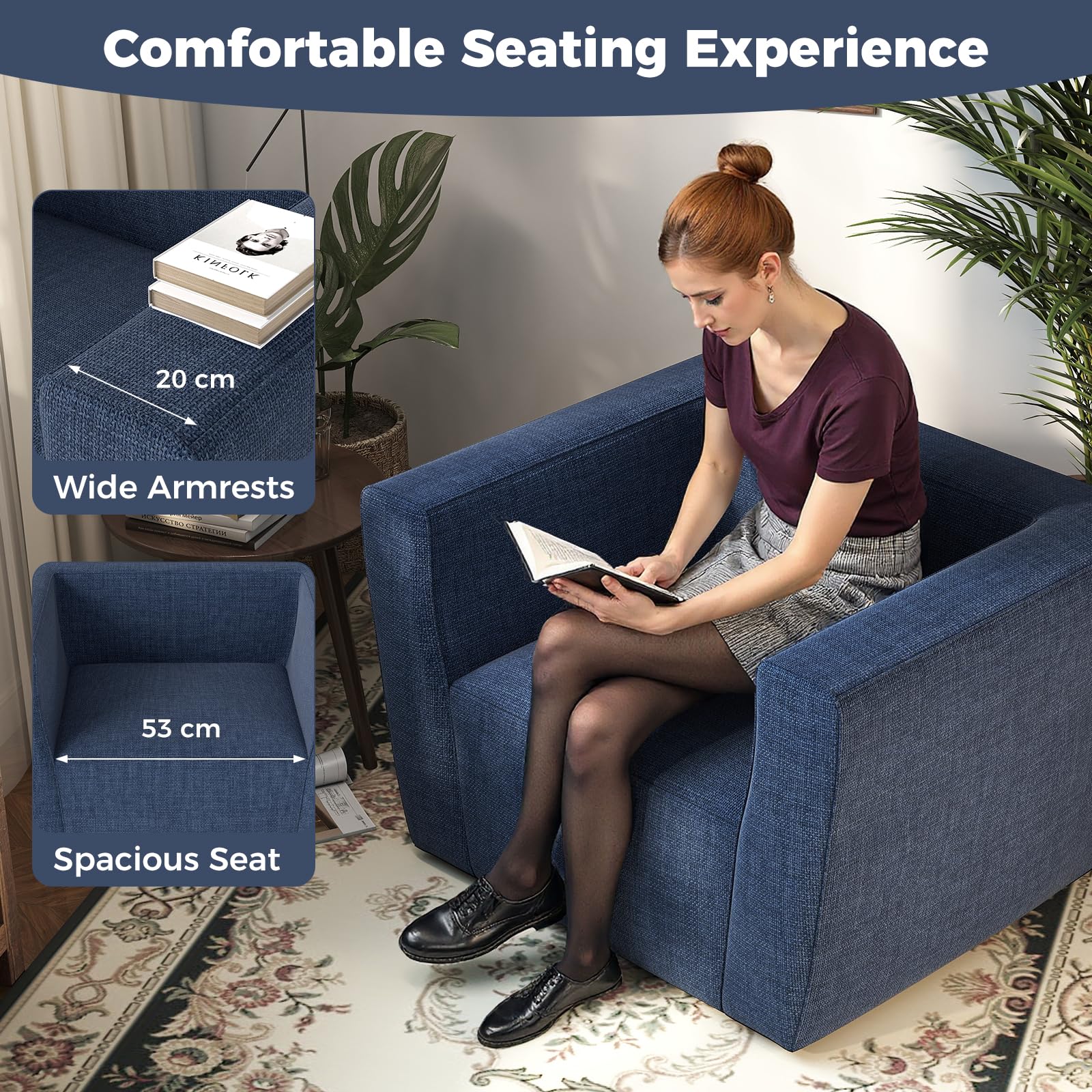 COSTWAY Fauteuil Gonflable, Canapé Portable 1 Place avec Housse Détachable, Accoudoirs Larges & Assise Spacieuse, Base Antidérapante, Fauteuil Gonflable Intérieur pour Salon, Bureau, Chambre (Bleu)