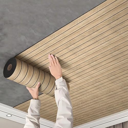 Miniatura 2 de Panel de pared 3D de listones de grano de madera, 15.75 x 118 pulgadas, adhesivo de pared autoadhesivo insonorizado, resistente a la humedad, papel