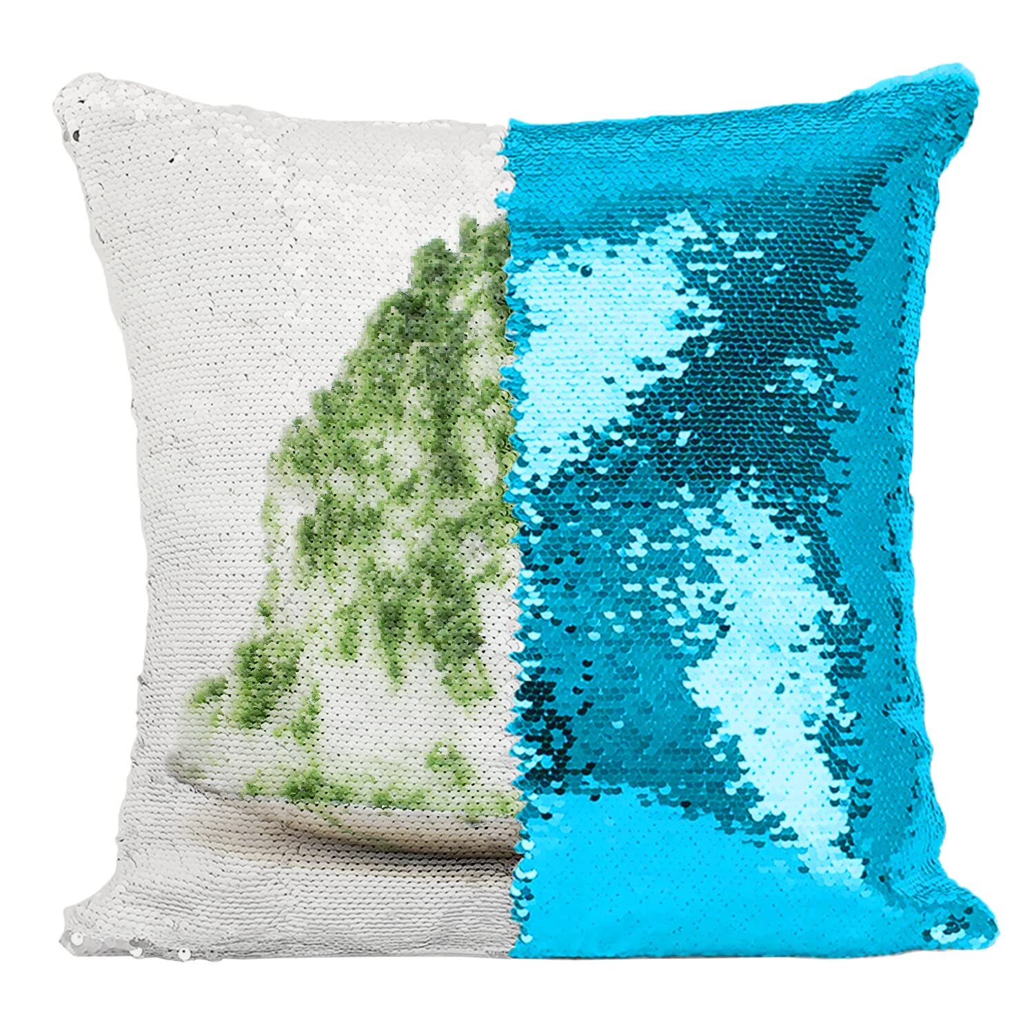 Coussin Paillettes Turquoise et motif glace pour égayer un salon moderne