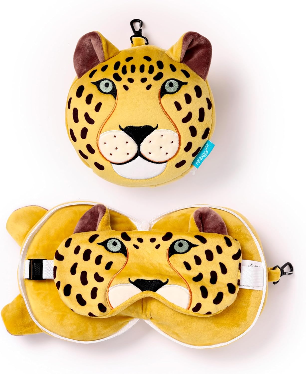 Relaxeazzz Leopard Plush Round Travel Pillow and Eye Mask, Mixed Relaxeazzz Leopard Plush Round Travel Pillow and Eye Mask, Mixed