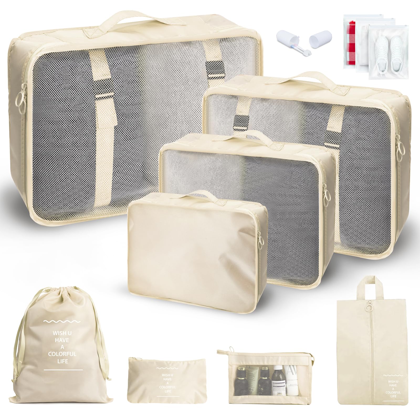 Aysthetics 9 pcs Travel Packing Cubes for Suitcases with 3 zipper bags - Lightweight Luggage Packing Organizers Packing Cubes for Travel Accessories