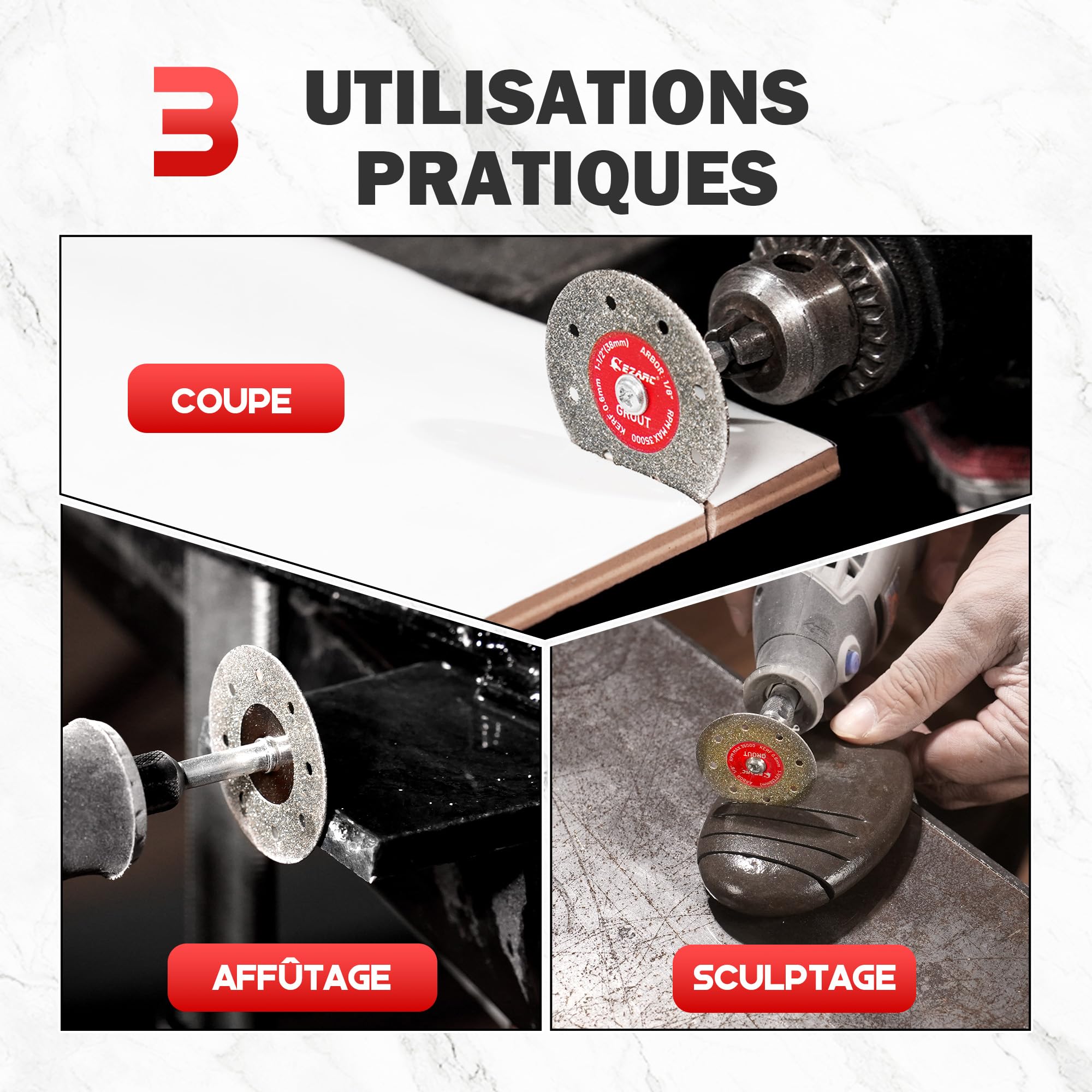 EZARC Lot de 10 disques à tronçonner 38 mm pour outils rotatifs marbre verre porcelaine