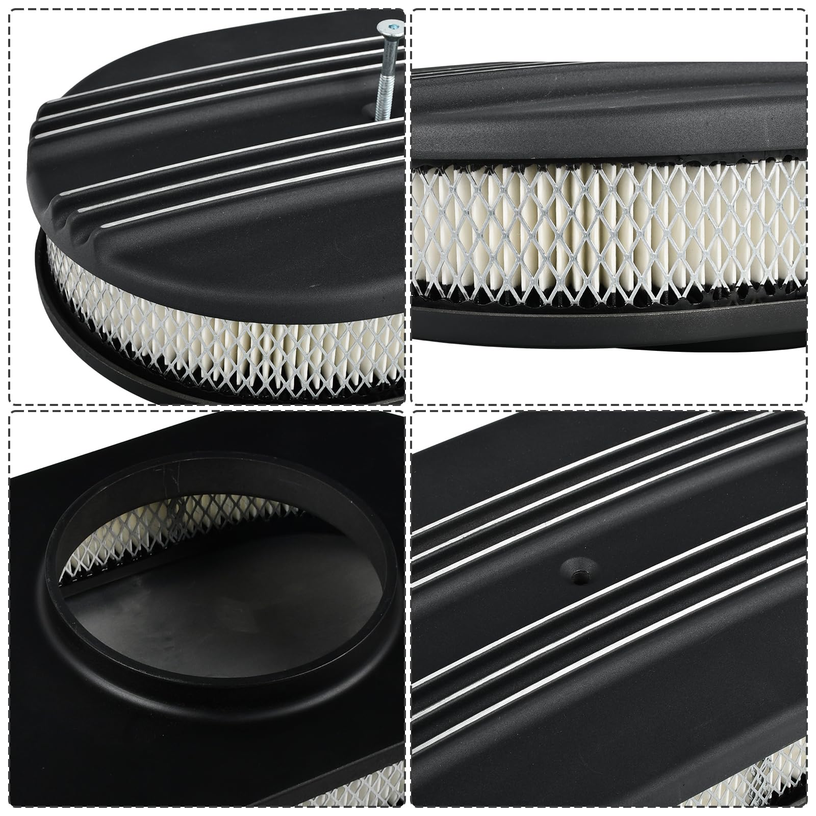 Black Aluminum 12 Oval Full Finned Air Cleaner Assembly For Classic