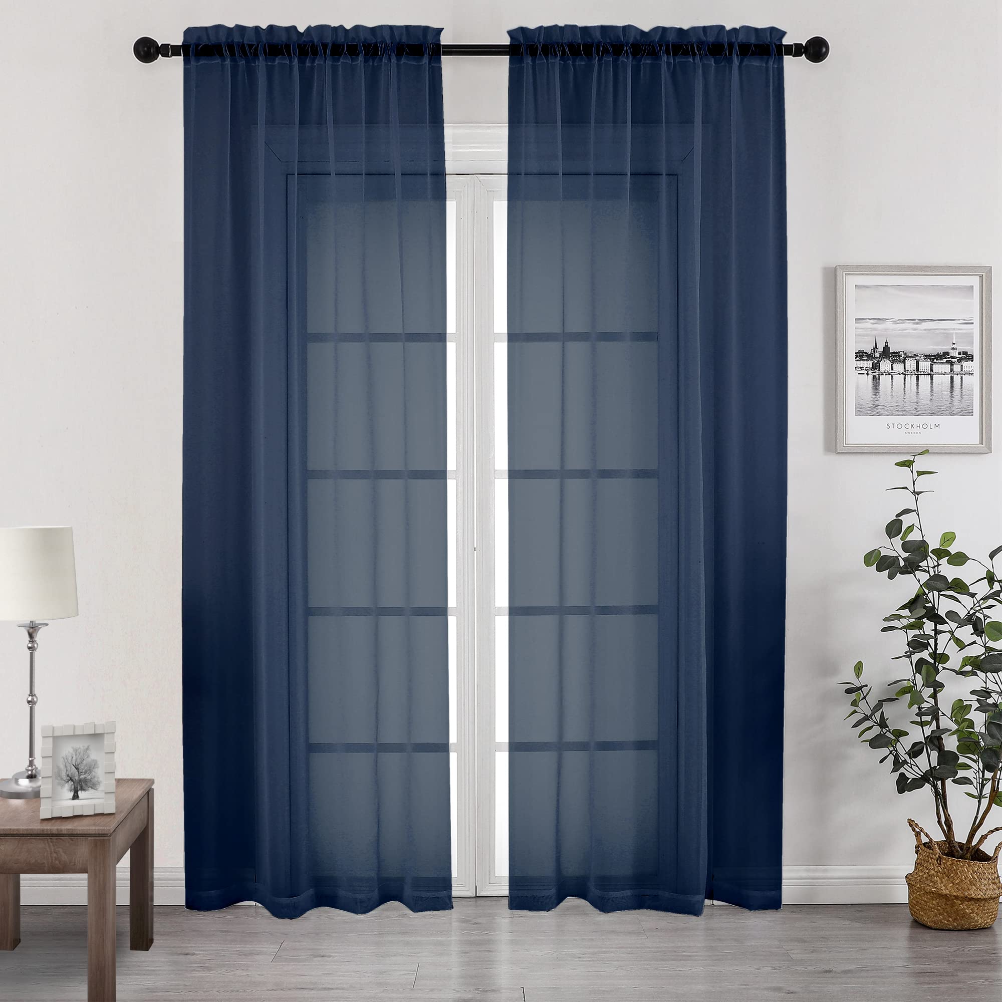 Chyhomenyc Sheer Curtains Extra Long 96 inch 2 PCS- Casual Style Airy & Breathable with Amount Light Sheer Panels for Patio/Glass Door (1 Pair Set=