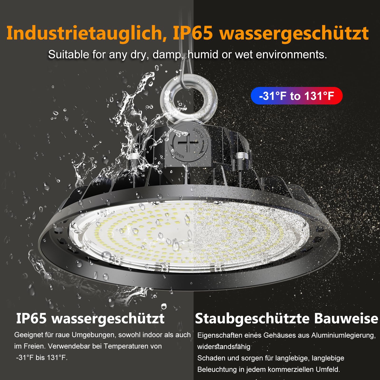 UFO LED 100W Werkstattlampe Superhelle Werkstatt Deckenleuchte Dimmbare 60W/80W/100W High Bay Light 17000LM LED Hallenstrahle Treiber 4000K IP65 Industriestrahler 120° für Fabriken, Lager