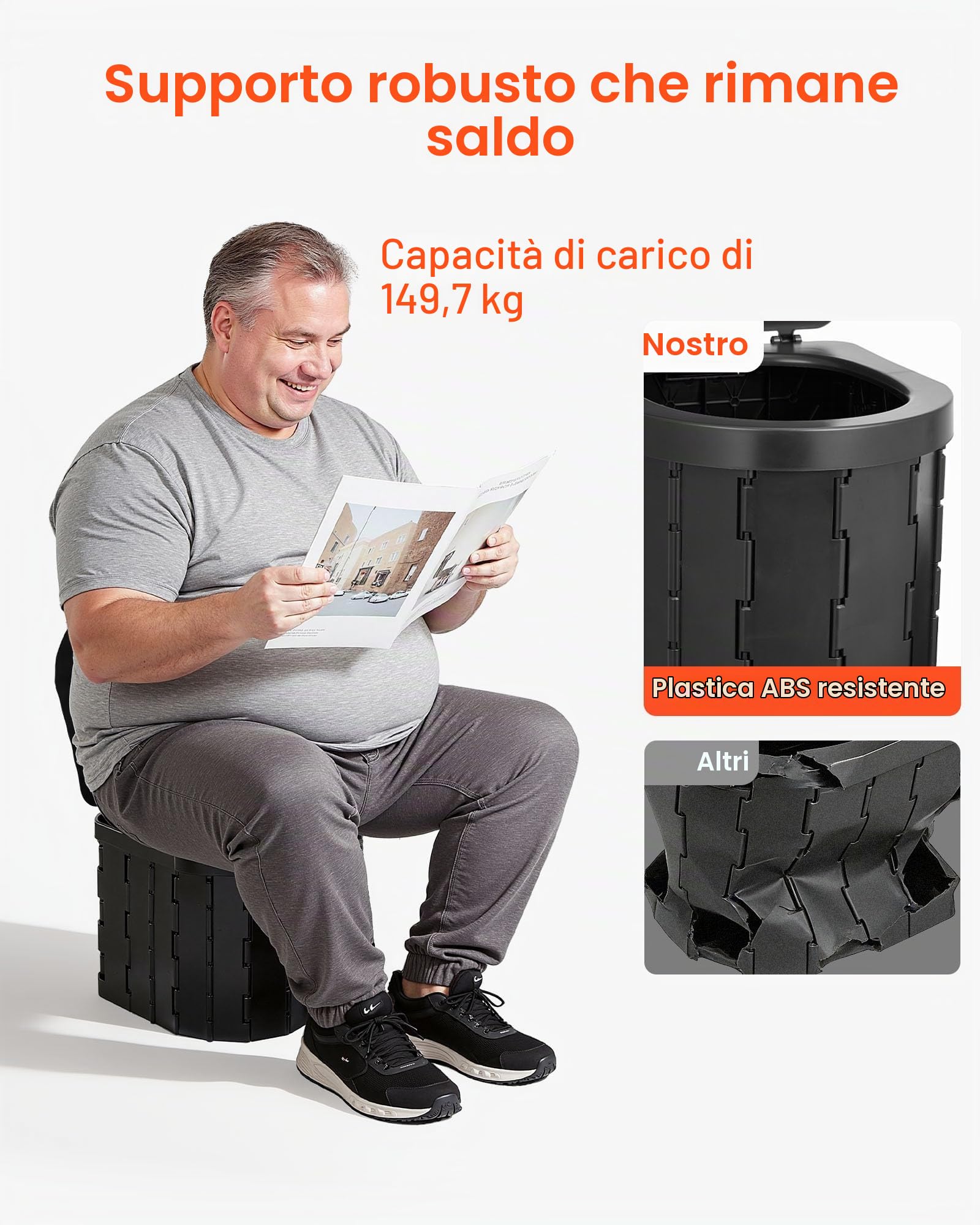 VEVOR Kit WC da Campeggio Pieghevole con Tenda, Toilette da Campeggio Portatile Pieghevole per Campeggio Viaggio Escursionismo Carico max. 150 kg, Borsa da Trasporto Sacchi per Spazzatura