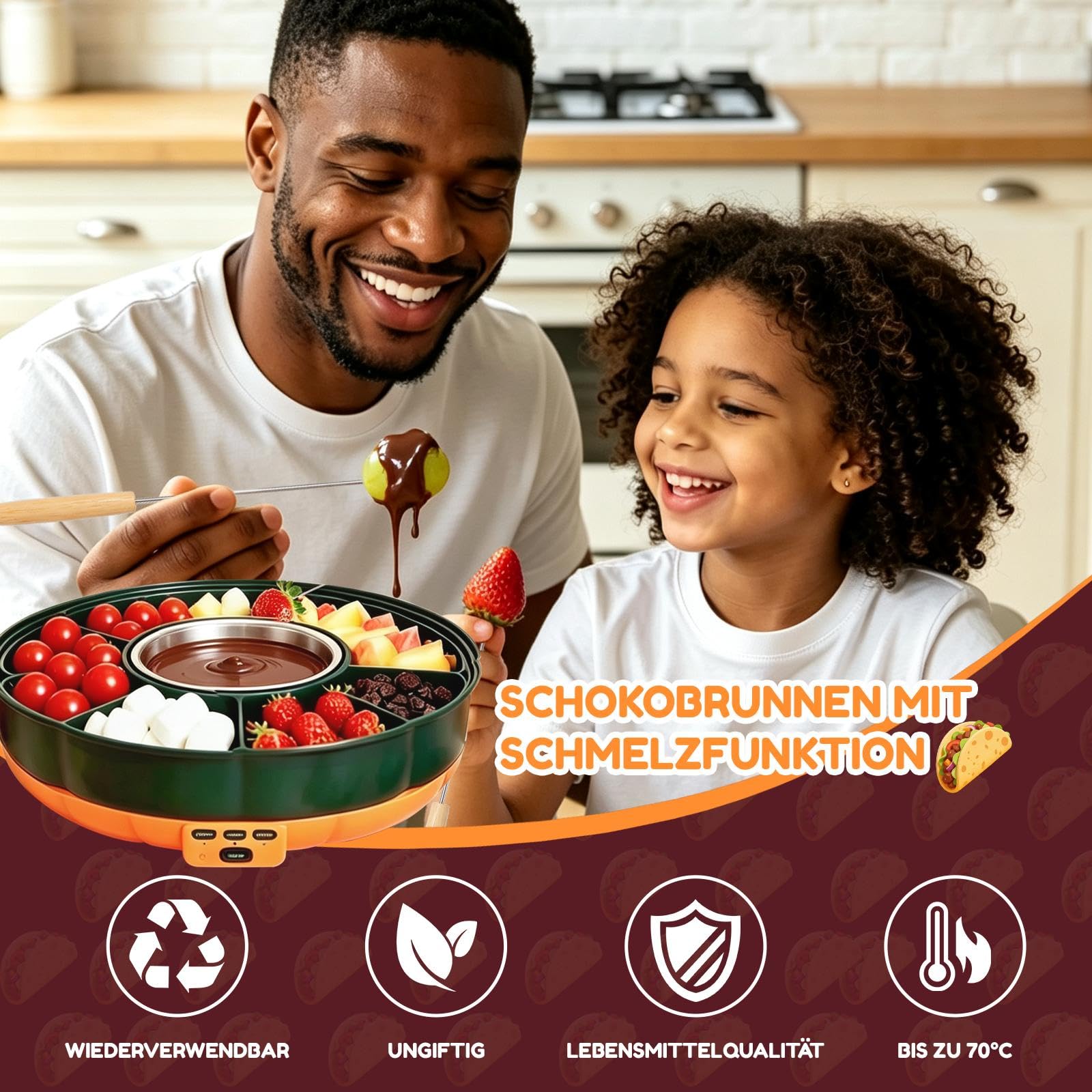 Schokofondue Elektrisch-Set 1000 ml mit 3 Temperaturniveaus 6 Fondue-Gabeln