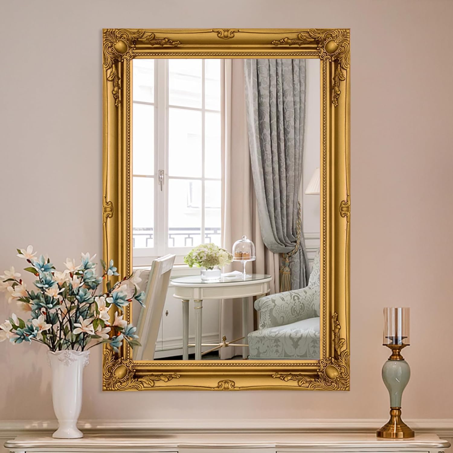 Vintage Wall Mirror, Traditional Gold Mirrors for Wall, Antique Baroque Mirror with Ornate Frame, Mirrors for Wall Decor Living Room, 37" x 26" Gold 37"L x 26"W