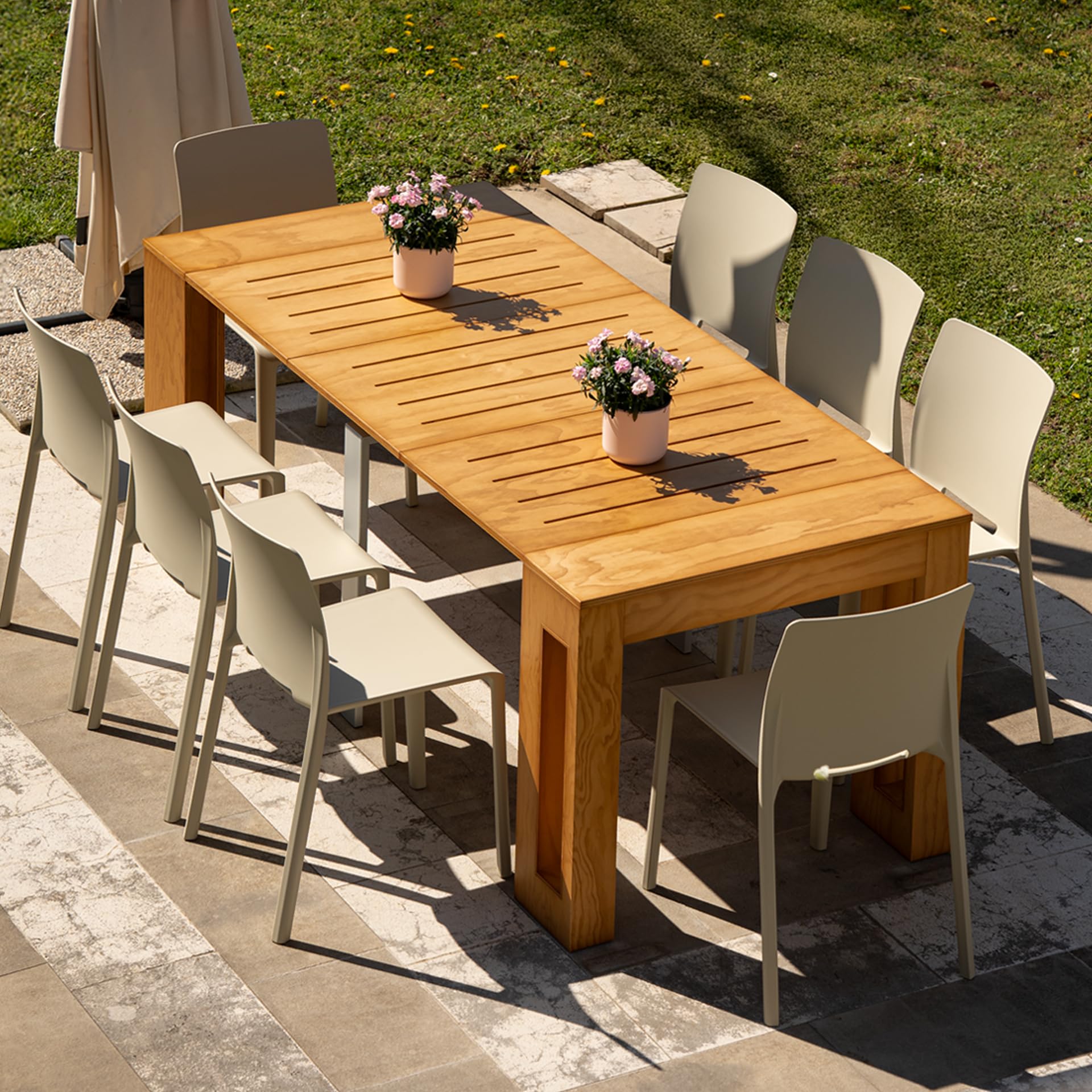 Mobili Fiver, Rozkładana konsola ogrodowa Easy z pojemnikiem na wkładki, 45(305) x90 cm, kolor Teak, do 12 miejsc, Konsola do ogrodu, werandy, tarasu, Made in Italy