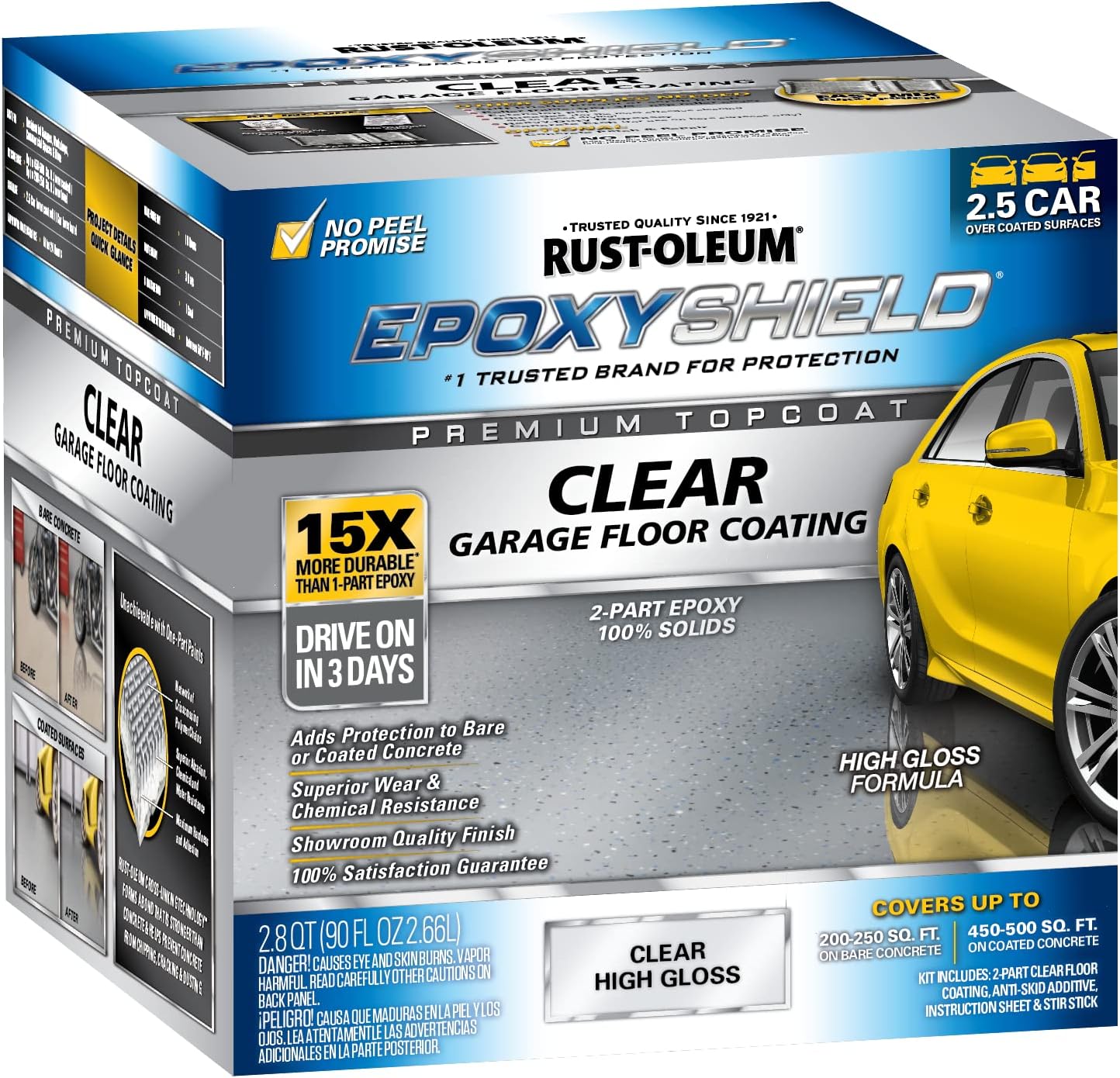 Rust-Oleum 292514 EPOXYSHIELD Premium Clear Garage Floor Coating Kit, 2.5 Car, Gloss Clear