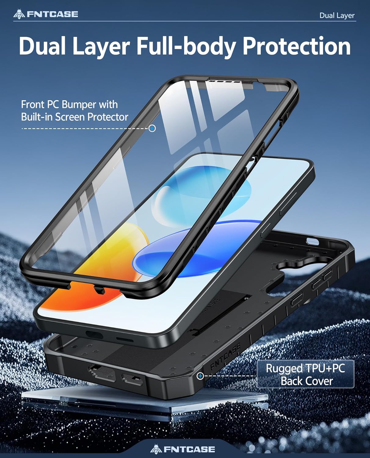 FNTCASE for Samsung Galaxy S25 Case: for Samsung Galaxy S24 Case Military Grade Drop Proof Protection Mobile Cover with Kickstand | Matte Rugged Shockproof Protective Sturdy Phone Case - Black - Image 3