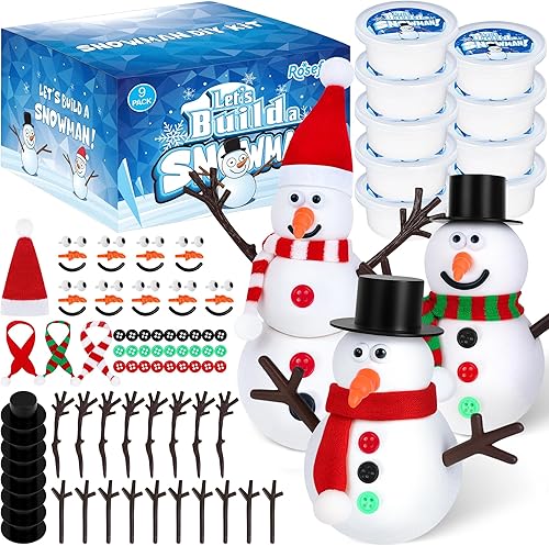 Paquete de 9 manualidades navideñas, arcilla de muñeco de nieve de Navidad para niños, construye tu kit de manualidades de muñeco de nieve, juego de