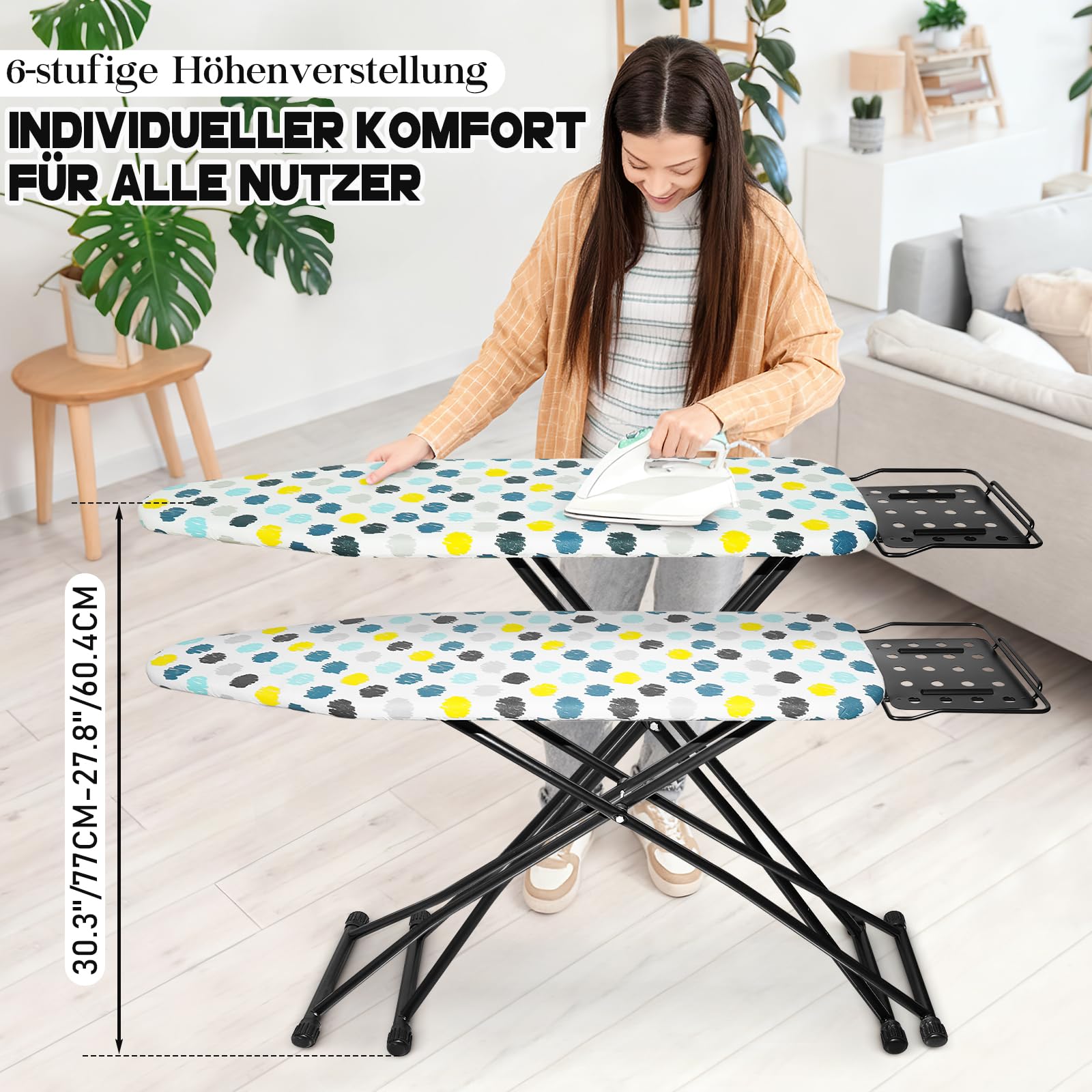 SUNDOY Premium Bügelbrett 111×31 cm für Dampfbügelstation – Extra breite Bügelfläche 31×91,5 cm, höhenverstellbar, 3-lagige Polsterung, Stabiler Bügeltisch für Zuhause