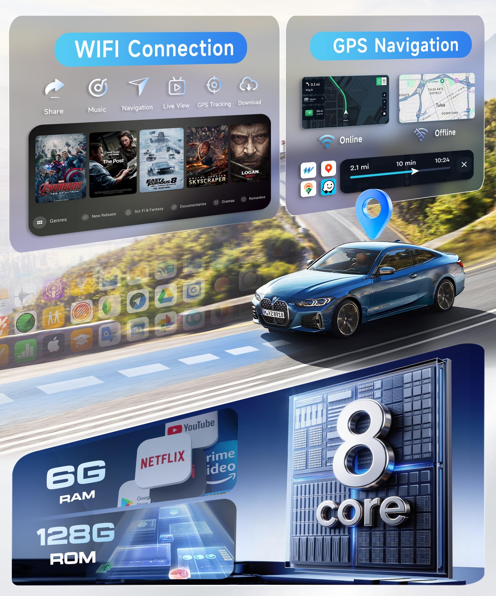 8 Core 6G + 128G Android radio samochodowe do Opel Astra J Buick Excelle 2009-2015 Wireless Carplay Android Auto GPS nawigacja WiFi WiFi panoramiczny 360°, ekran dotykowy 9,7 cala, radio Bluetooth FM