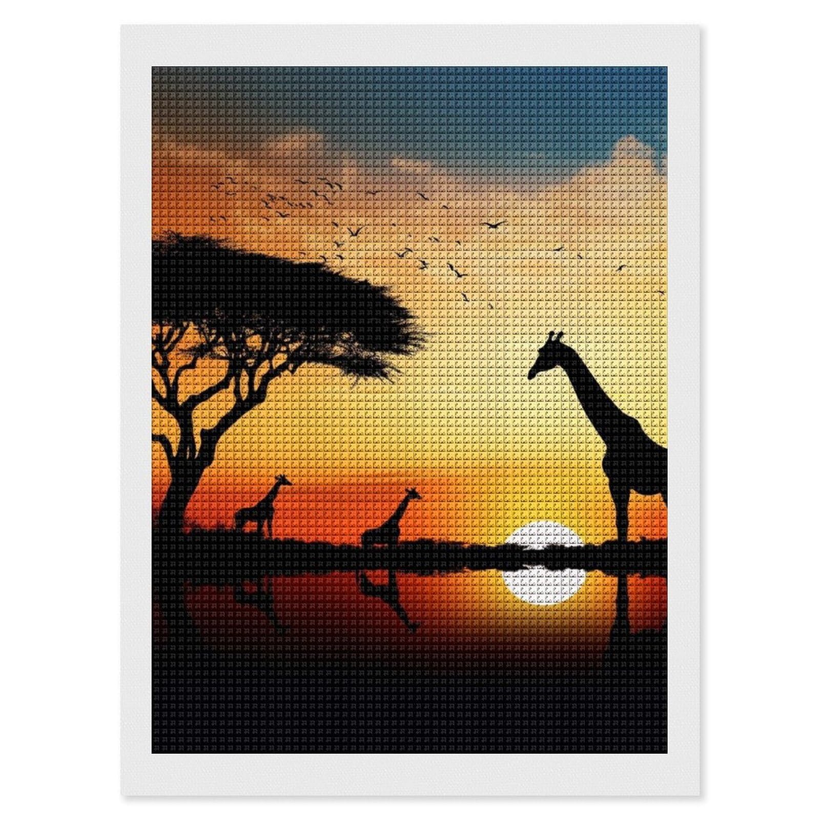 Giraffe Sunset Diamond Art Kits for Adults, DIY 5D Diamonds Painting Kits for Beginner, Round Full Drill Diamond Dots Painting, 12"x16" Diamonds Pictures Gem Art and Crafts Wall Decor